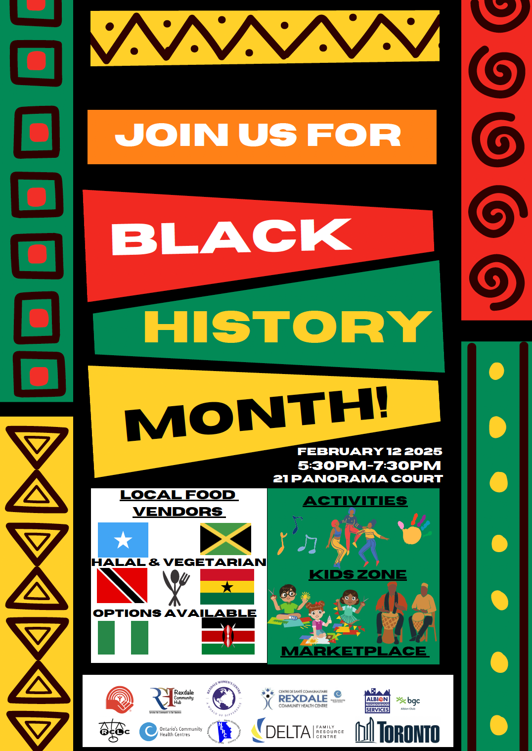 Poster for Black History Month Celebrations at Rexdale Community Hub